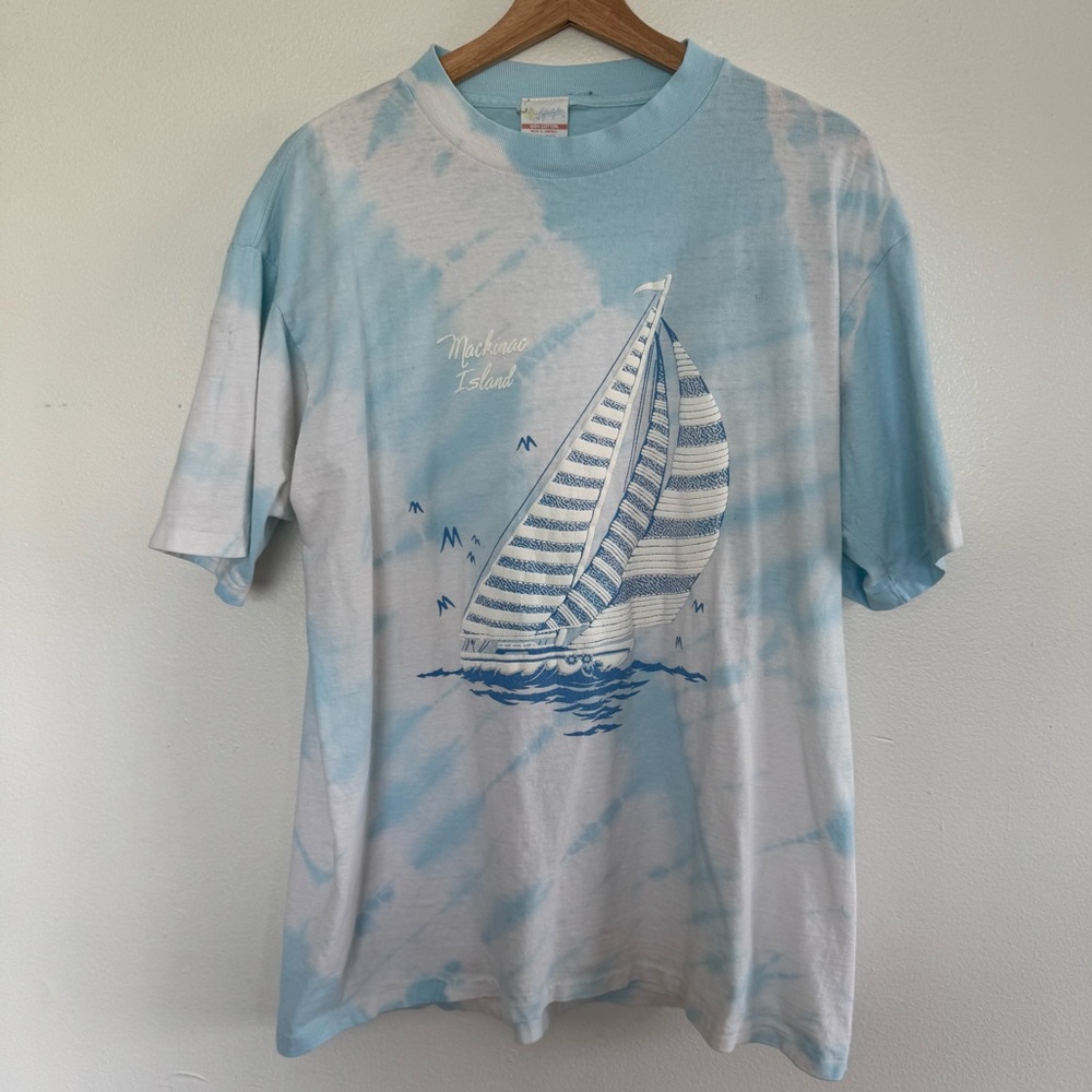 Vintage 90s Mackinac Island T-Shirt Mens XL Blue Sailing Single Stitch USA Tee